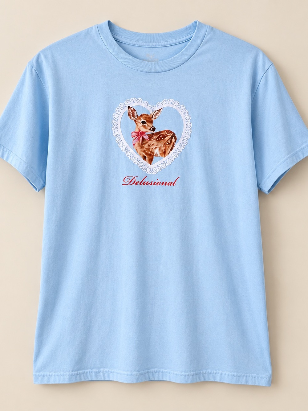 Isaac Morris Delusional Fawn Heart Graphic Tee Light Blue Size M